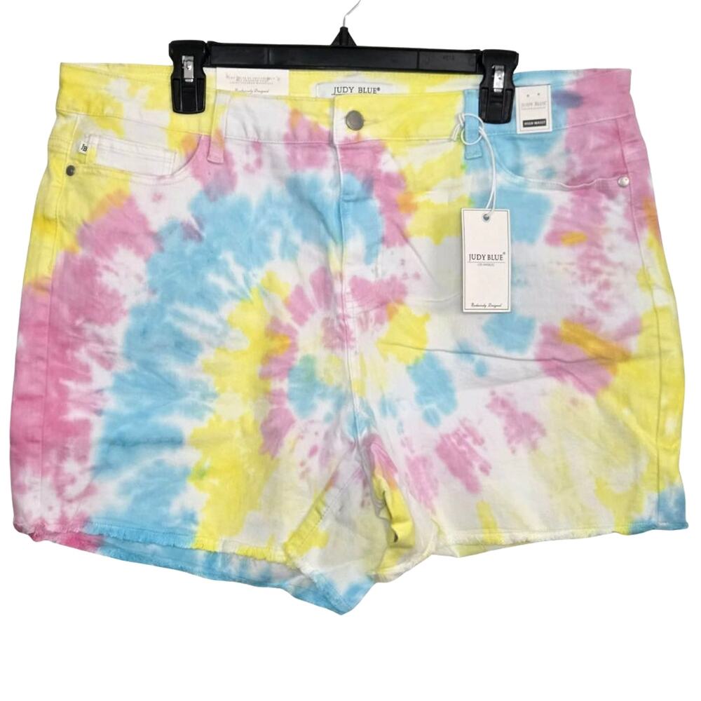 Judy Blue Swirl Tie Dye High Waist Frayed Hem Jean Shorts Size 3XL NWT